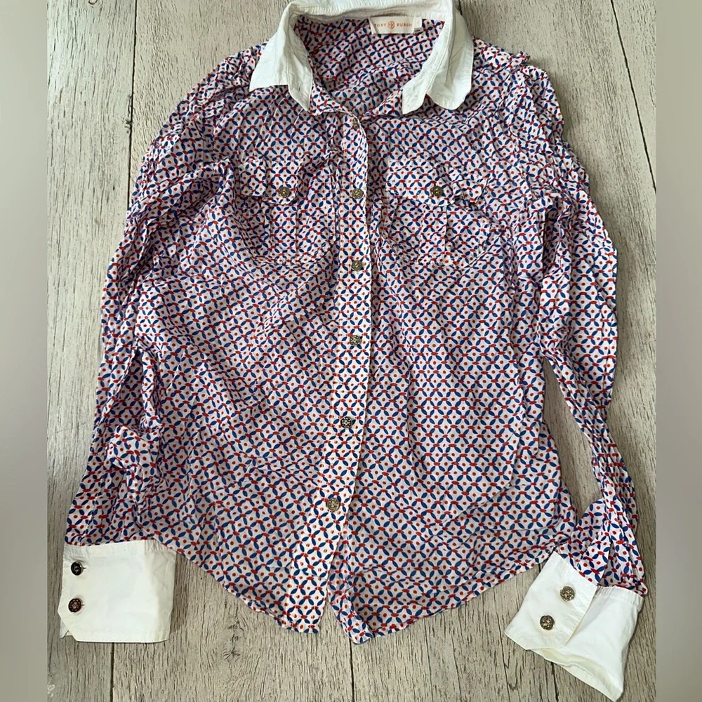 Tory Burch Red and Blue Patterned Shirt